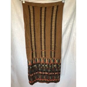 Vintage Peruvian Connection Pima Cotton Alpaca Silk Geometric Knit Midi Skirt M